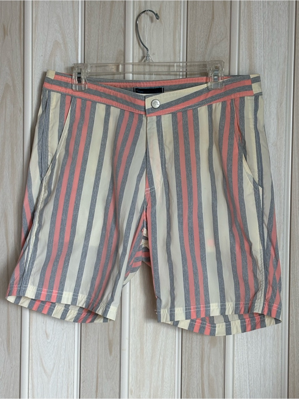 Men's Coral & Gray Striped Swim Shorts